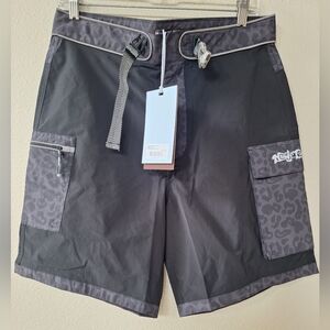 NWT Nude Project Tech Swimshorts Black Leopard Beach Mens Size M